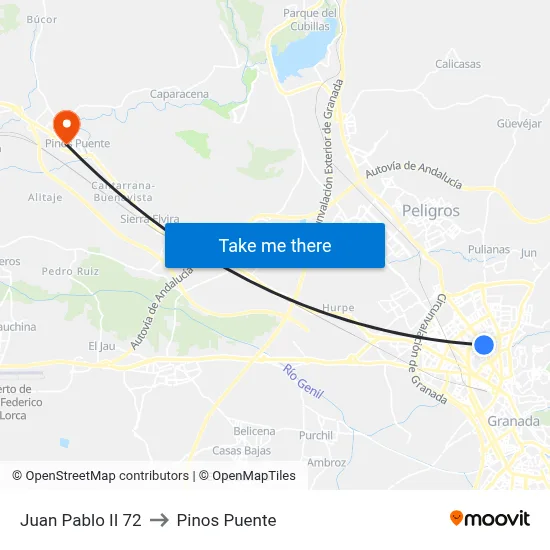 Juan Pablo II 72 to Pinos Puente map