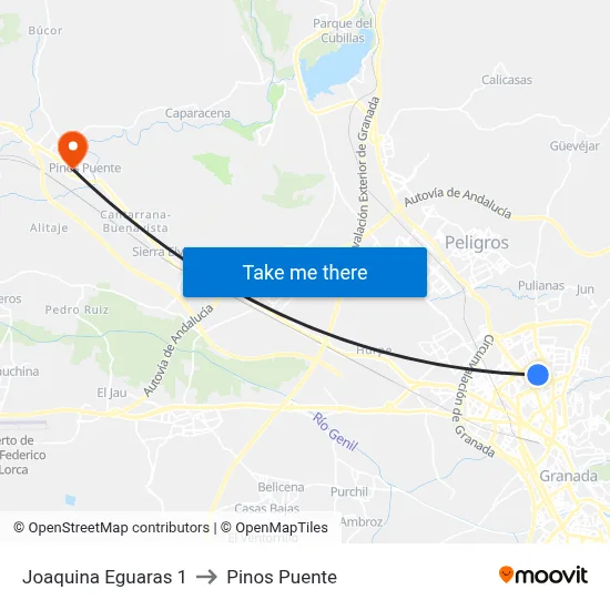 Joaquina Eguaras 1 to Pinos Puente map