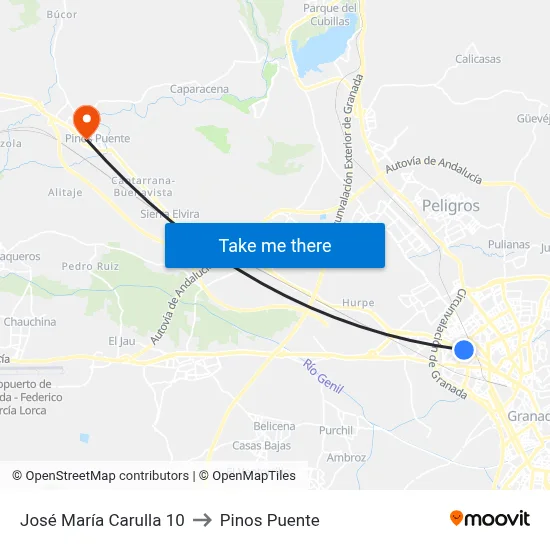 José María Carulla 10 to Pinos Puente map
