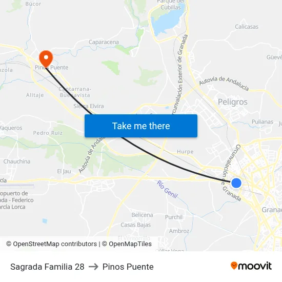 Sagrada Familia 28 to Pinos Puente map