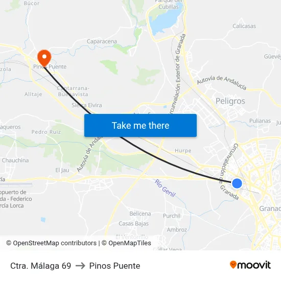 Ctra. Málaga 69 to Pinos Puente map