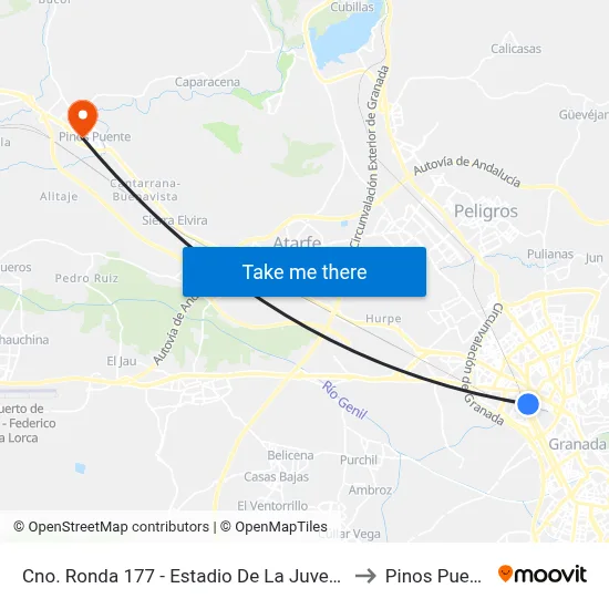 Cno. Ronda 177 - Estadio De La Juventud to Pinos Puente map