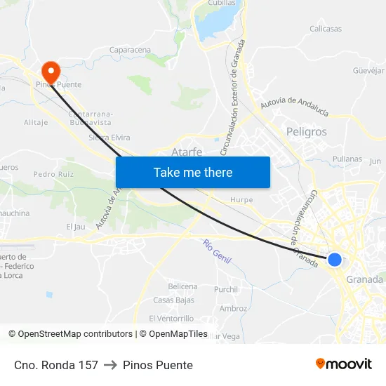 Cno. Ronda 157 to Pinos Puente map