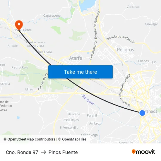 Cno. Ronda 97 to Pinos Puente map