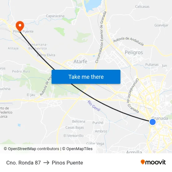 Cno. Ronda 87 to Pinos Puente map