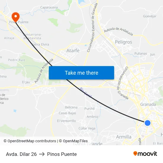 Avda. Dílar 26 to Pinos Puente map
