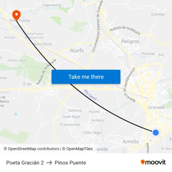 Poeta Gracián 2 to Pinos Puente map