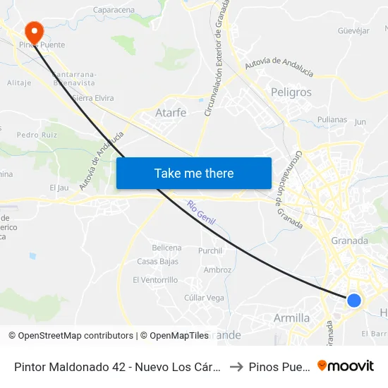 Pintor Maldonado 42 - Nuevo Los Cármenes to Pinos Puente map