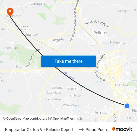 Emperador Carlos V - Palacio Deportes to Pinos Puente map