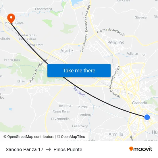Sancho Panza 17 to Pinos Puente map