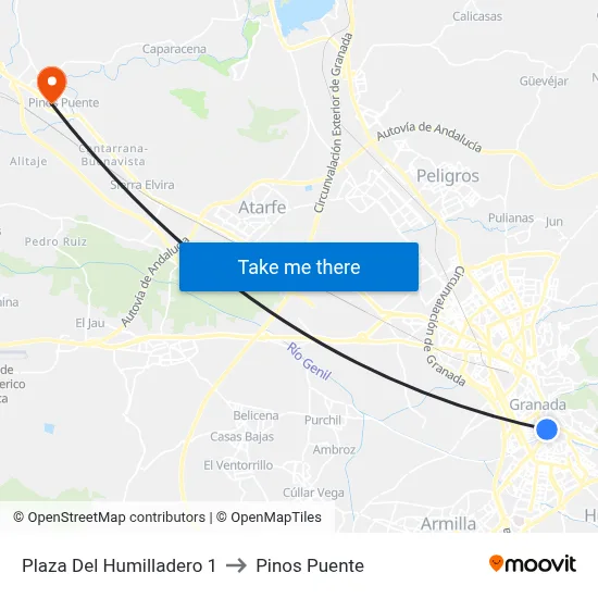 Plaza Del Humilladero 1 to Pinos Puente map