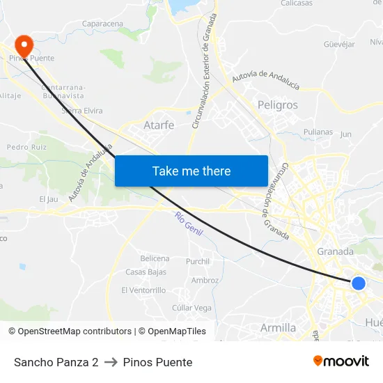 Sancho Panza 2 to Pinos Puente map