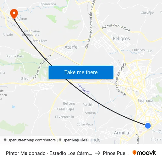 Pintor Maldonado - Estadio Los Cármenes to Pinos Puente map