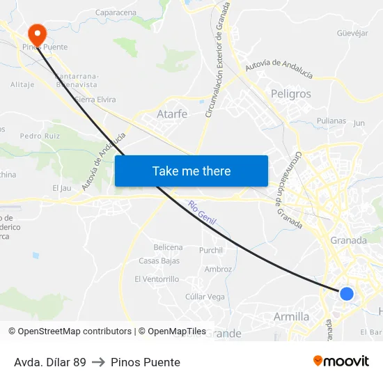 Avda. Dílar 89 to Pinos Puente map