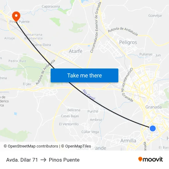 Avda. Dílar 71 to Pinos Puente map