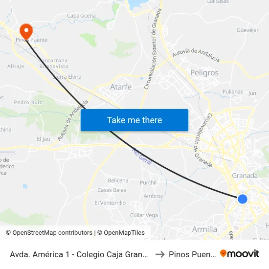 Avda. América 1 - Colegio Caja Granada to Pinos Puente map