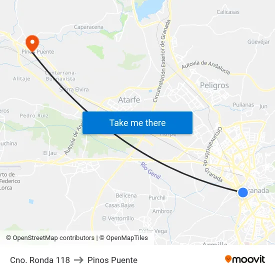 Cno. Ronda 118 to Pinos Puente map