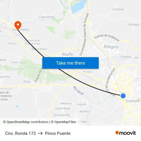 Cno. Ronda 172 to Pinos Puente map