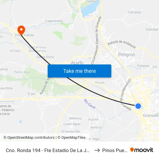 Cno. Ronda 194 - Fte Estadio De La Juventud to Pinos Puente map