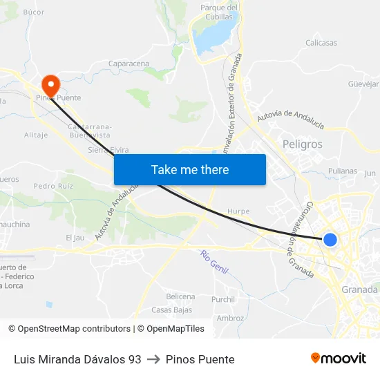 Luis Miranda Dávalos 93 to Pinos Puente map