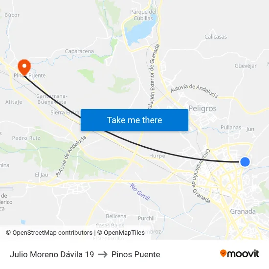 Julio Moreno Dávila 19 to Pinos Puente map