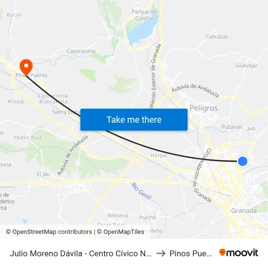 Julio Moreno Dávila - Centro Cívico Norte to Pinos Puente map