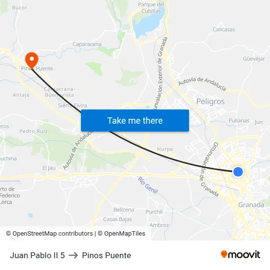 Juan Pablo II 5 to Pinos Puente map