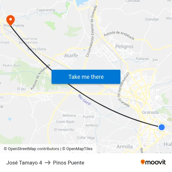 José Tamayo 4 to Pinos Puente map