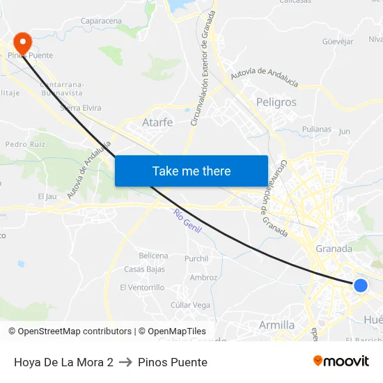 Hoya De La Mora 2 to Pinos Puente map
