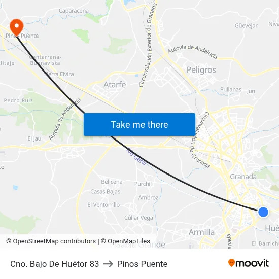 Cno. Bajo De Huétor 83 to Pinos Puente map