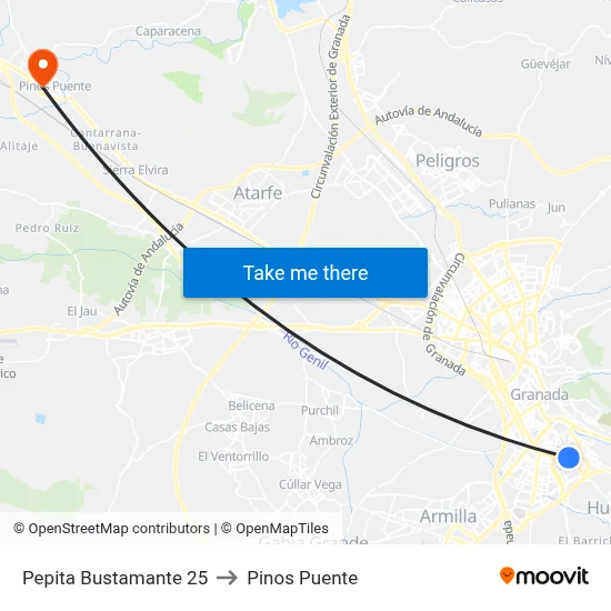 Pepita Bustamante 25 to Pinos Puente map