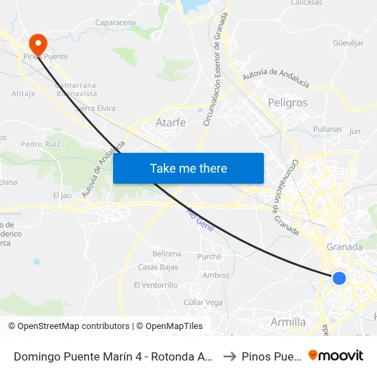Domingo Puente Marín 4 - Rotonda Aviación to Pinos Puente map