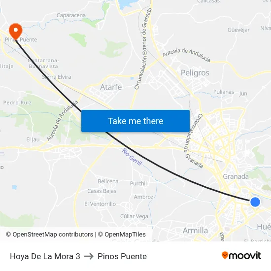 Hoya De La Mora 3 to Pinos Puente map