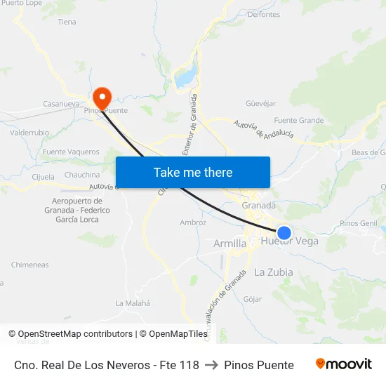 Cno. Real De Los Neveros - Fte 118 to Pinos Puente map