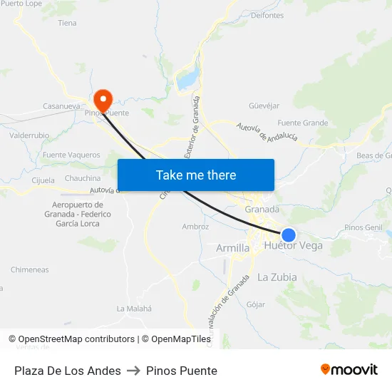 Plaza De Los Andes to Pinos Puente map