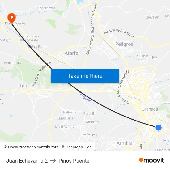 Juan Echevarría 2 to Pinos Puente map