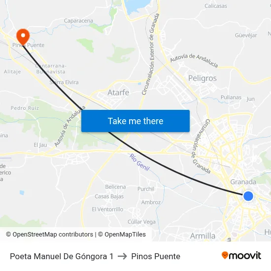 Poeta Manuel De Góngora  1 to Pinos Puente map