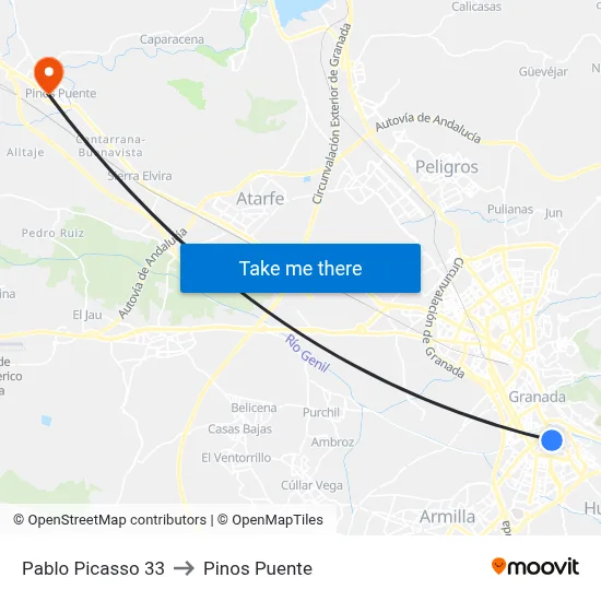 Pablo Picasso 33 to Pinos Puente map