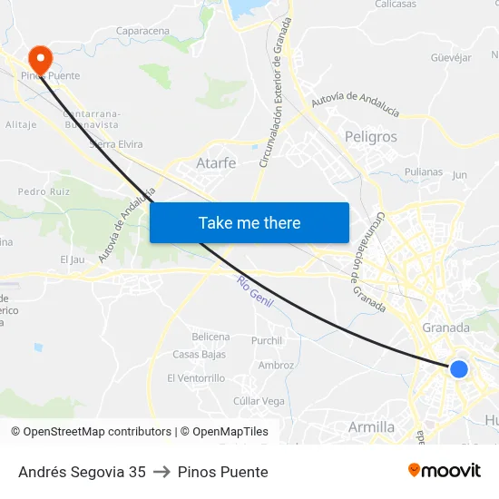 Andrés Segovia 35 to Pinos Puente map