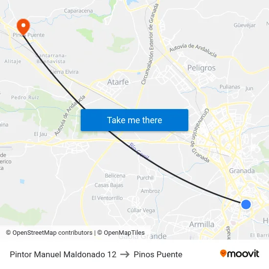 Pintor Manuel Maldonado 12 to Pinos Puente map