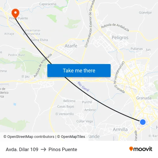 Avda. Dílar 109 to Pinos Puente map