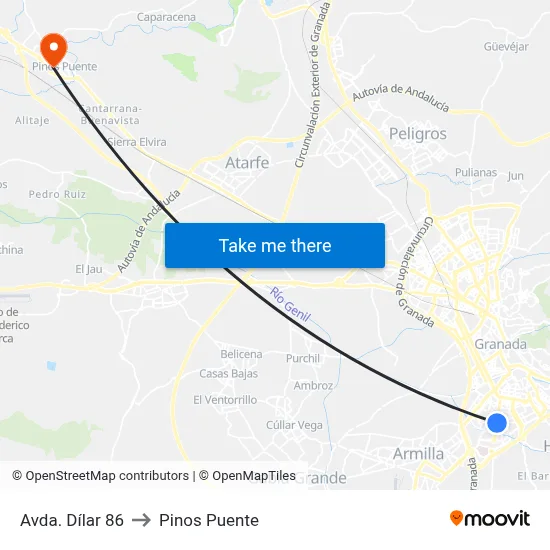 Avda. Dílar 86 to Pinos Puente map