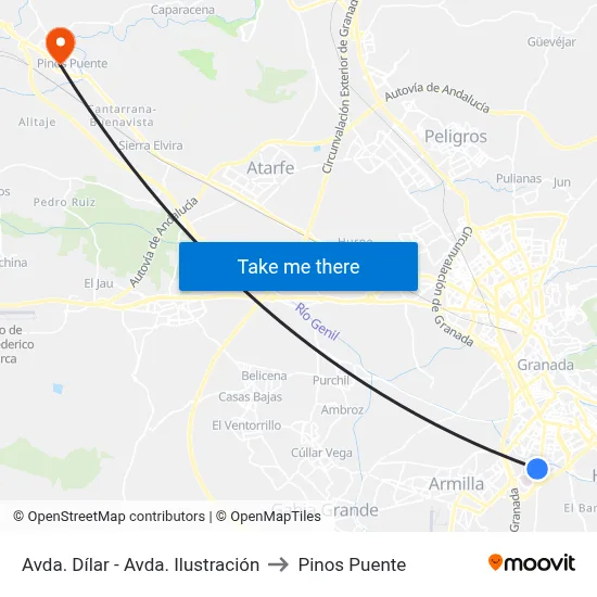 Avda. Dílar - Avda. Ilustración to Pinos Puente map