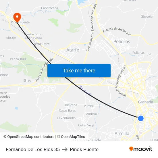 Fernando De Los Ríos 35 to Pinos Puente map