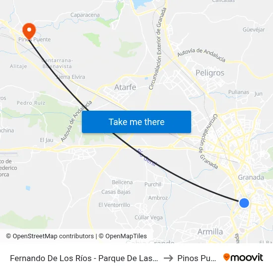 Fernando De Los Ríos - Parque De Las Ciencias to Pinos Puente map