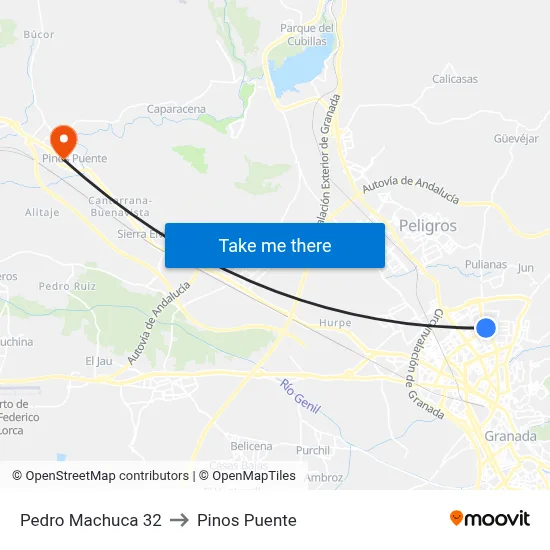 Pedro Machuca 32 to Pinos Puente map