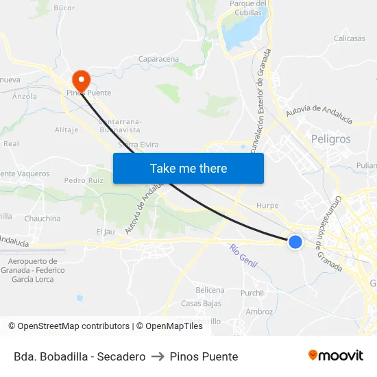Bda. Bobadilla - Secadero to Pinos Puente map