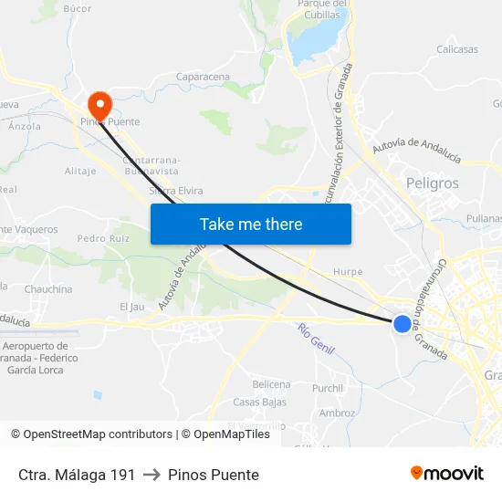 Ctra. Málaga 191 to Pinos Puente map