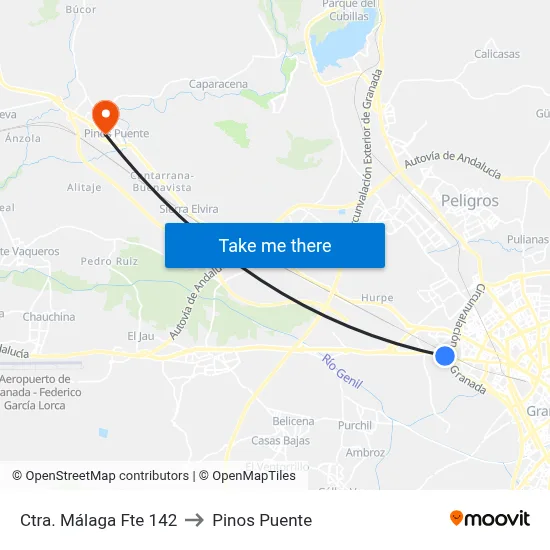 Ctra. Málaga Fte 142 to Pinos Puente map