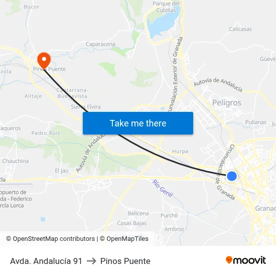 Avda. Andalucía 91 to Pinos Puente map